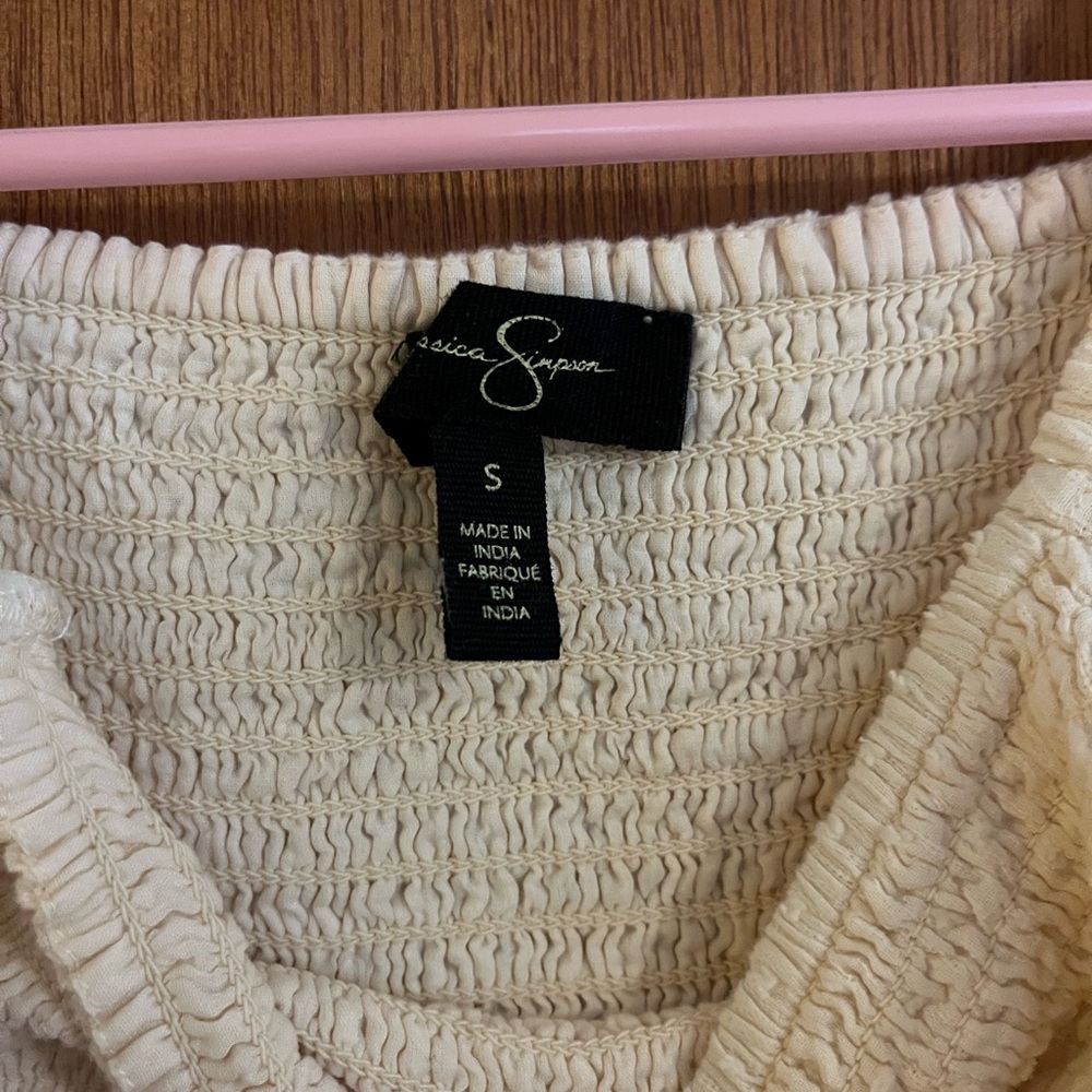 Jessica Simpson Cream Smocked Top with Sheer Sleeves - Picture 2 of 2
